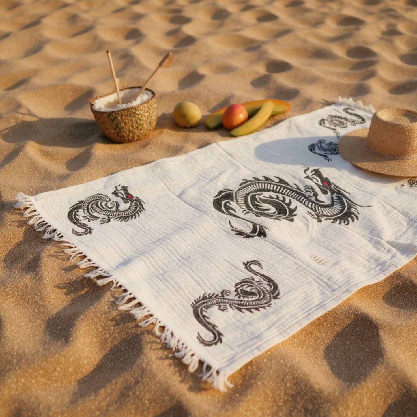 Dragon Hand Print Turkish Towel Pestemal - Premium Eco-Friendly Beach & Bath Towel
