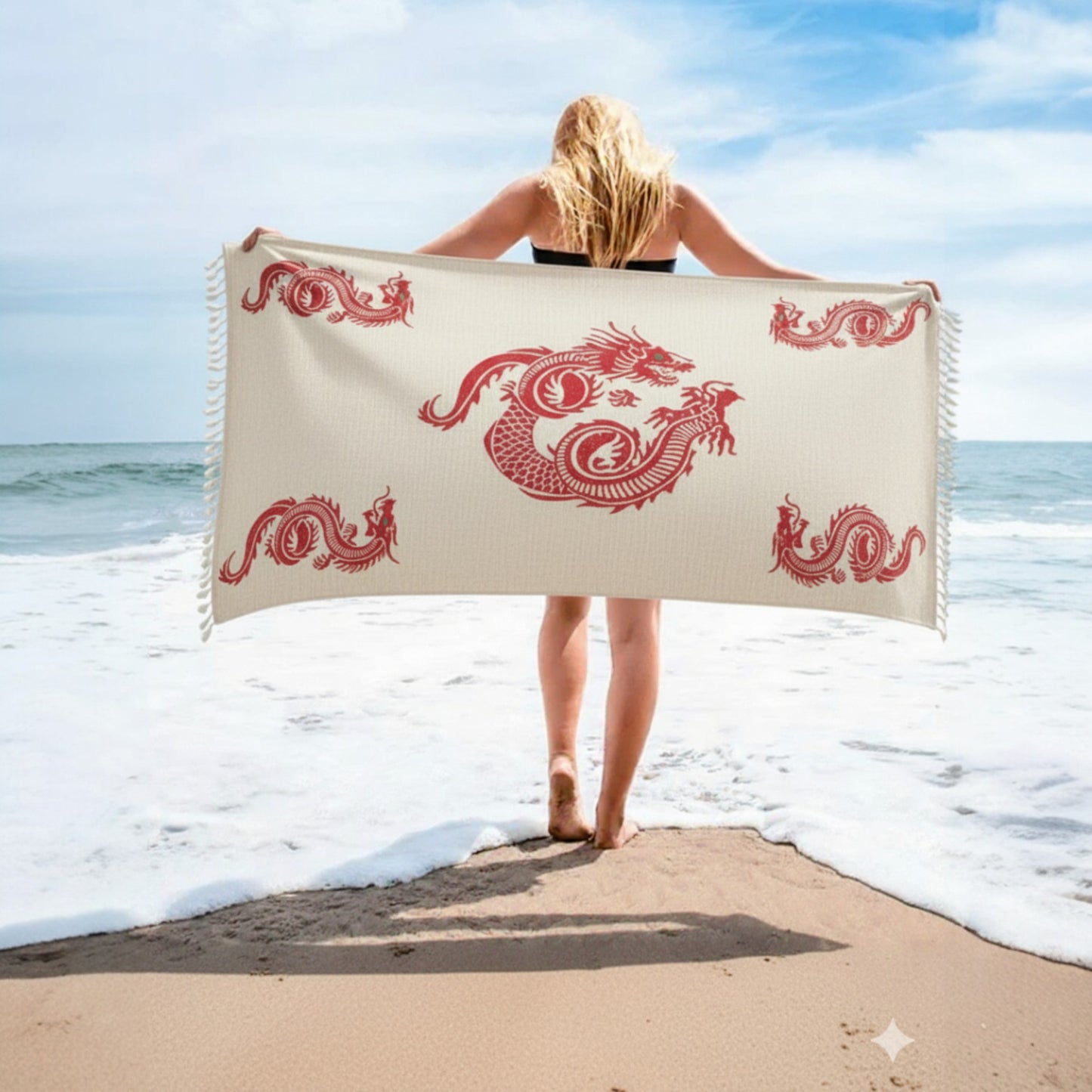 Dragon Hand Print Turkish Towel Pestemal - Premium Eco-Friendly Beach & Bath Towel