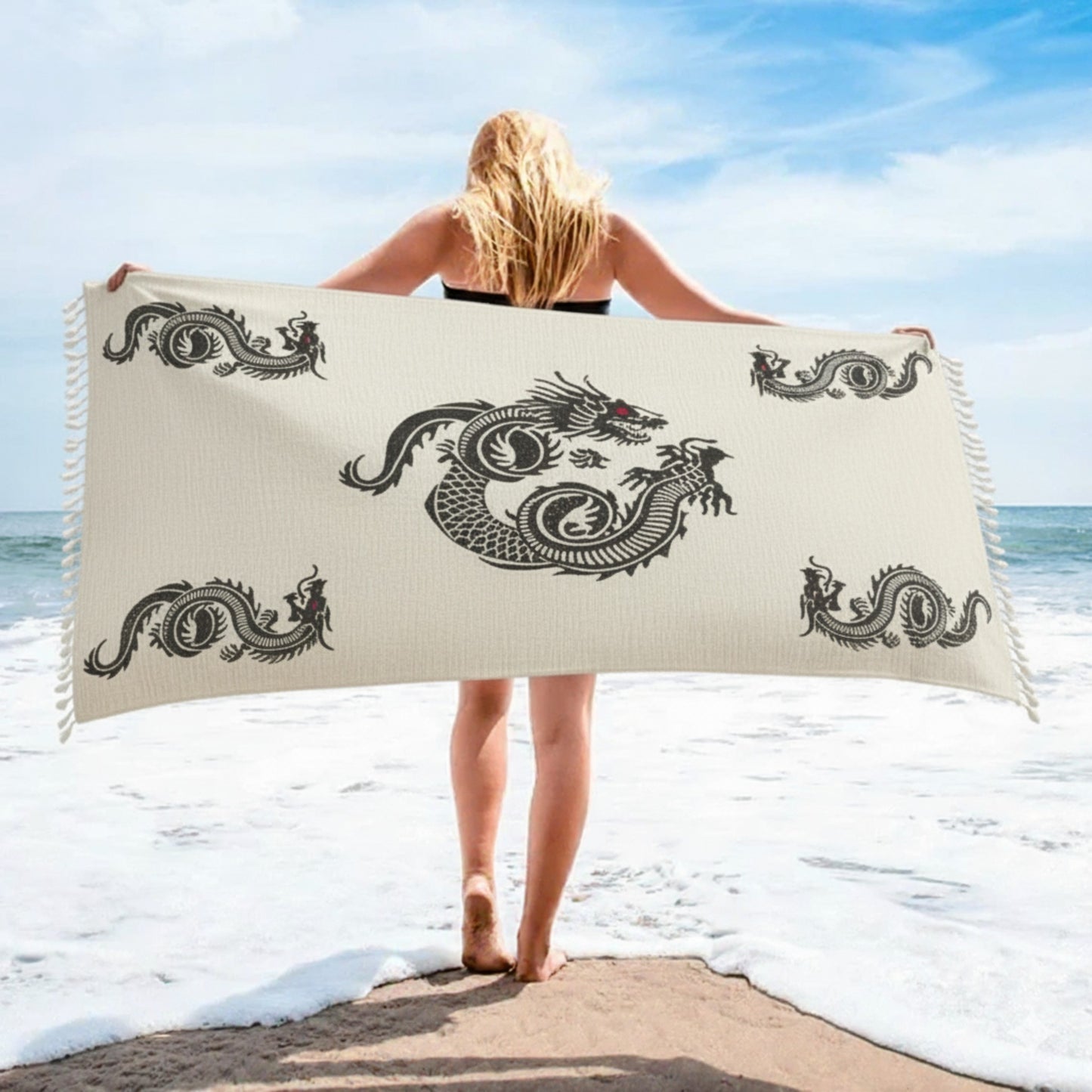 Dragon Hand Print Turkish Towel Pestemal - Premium Eco-Friendly Beach & Bath Towel