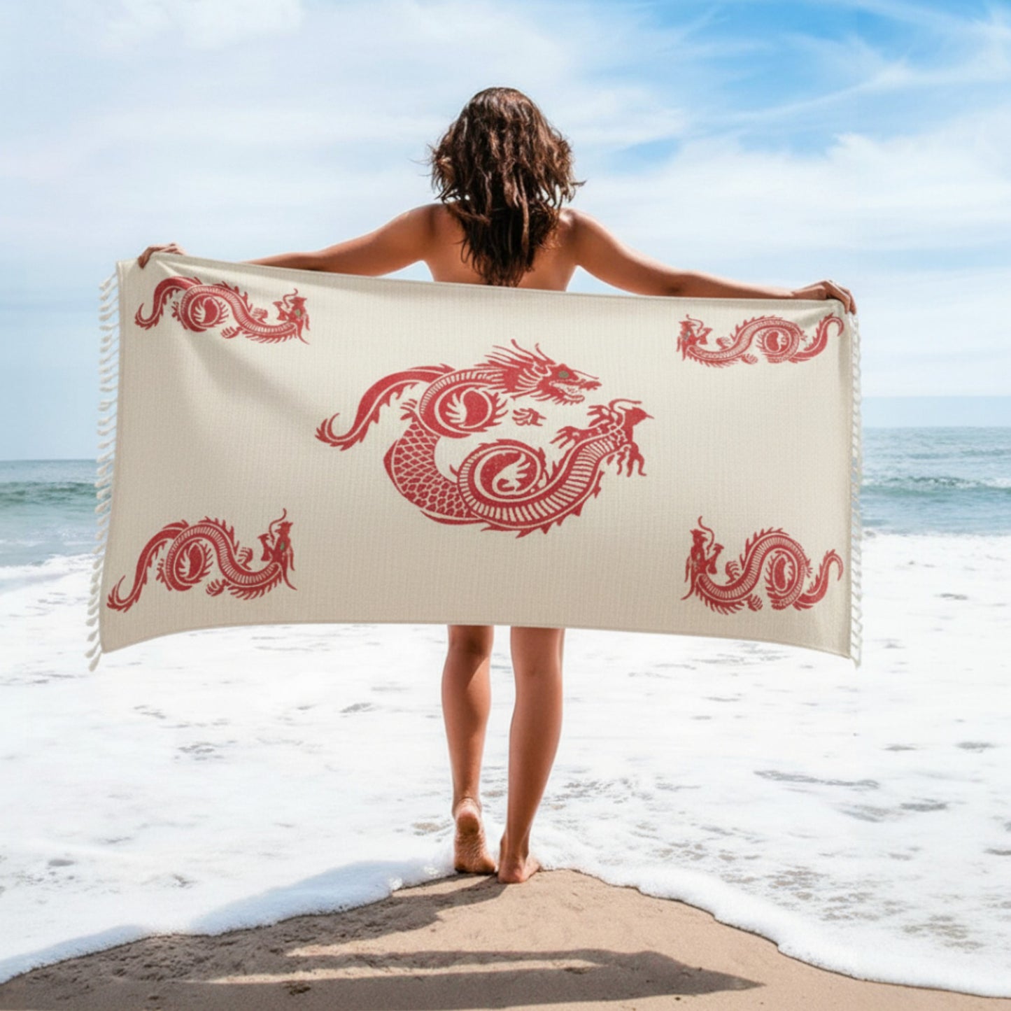 Dragon Hand Print Turkish Towel Pestemal - Premium Eco-Friendly Beach & Bath Towel