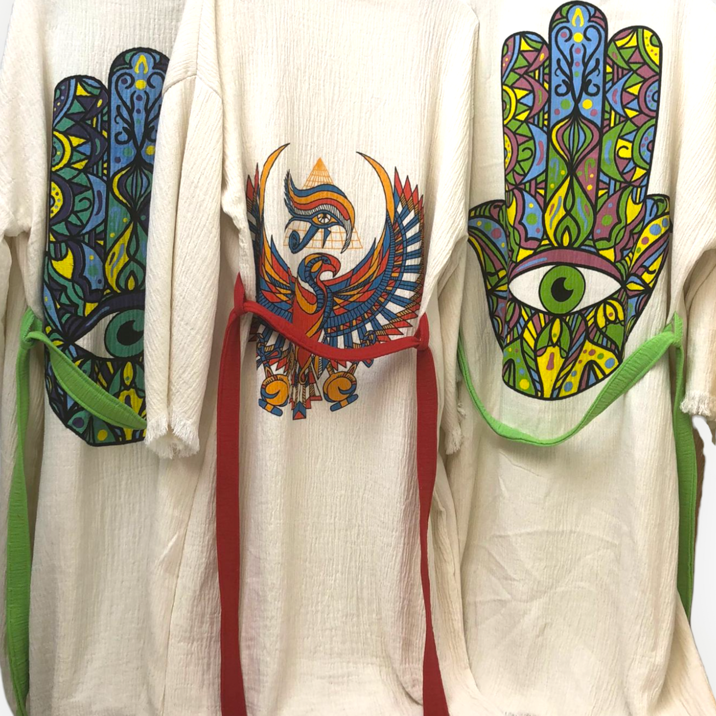 Fatima Hand Kimono Kaftan Robe - Handmade with Natural Cotton, One Size