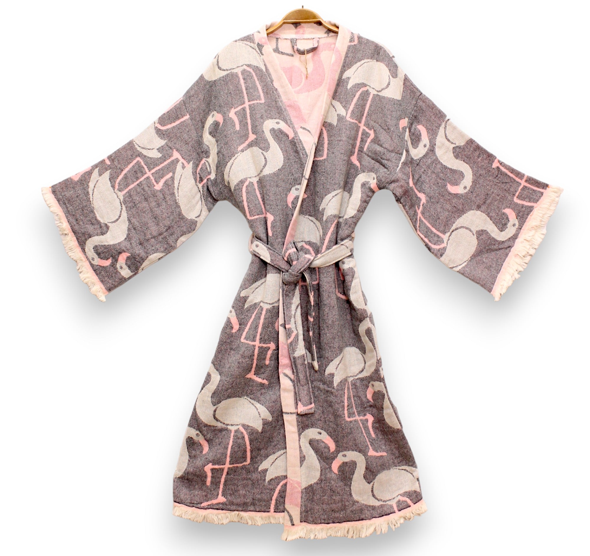 Flamingo Design Three Layers Muslin Turkish Towel Kimono Robe – Dervis ...