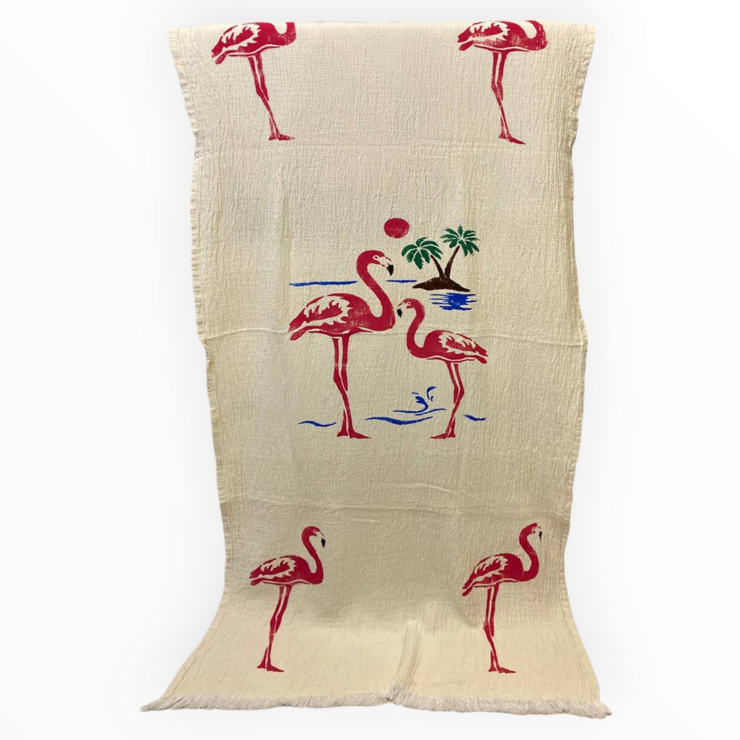 Flamingo Hand Print Turkish Towel Pestemal - Beach Towel