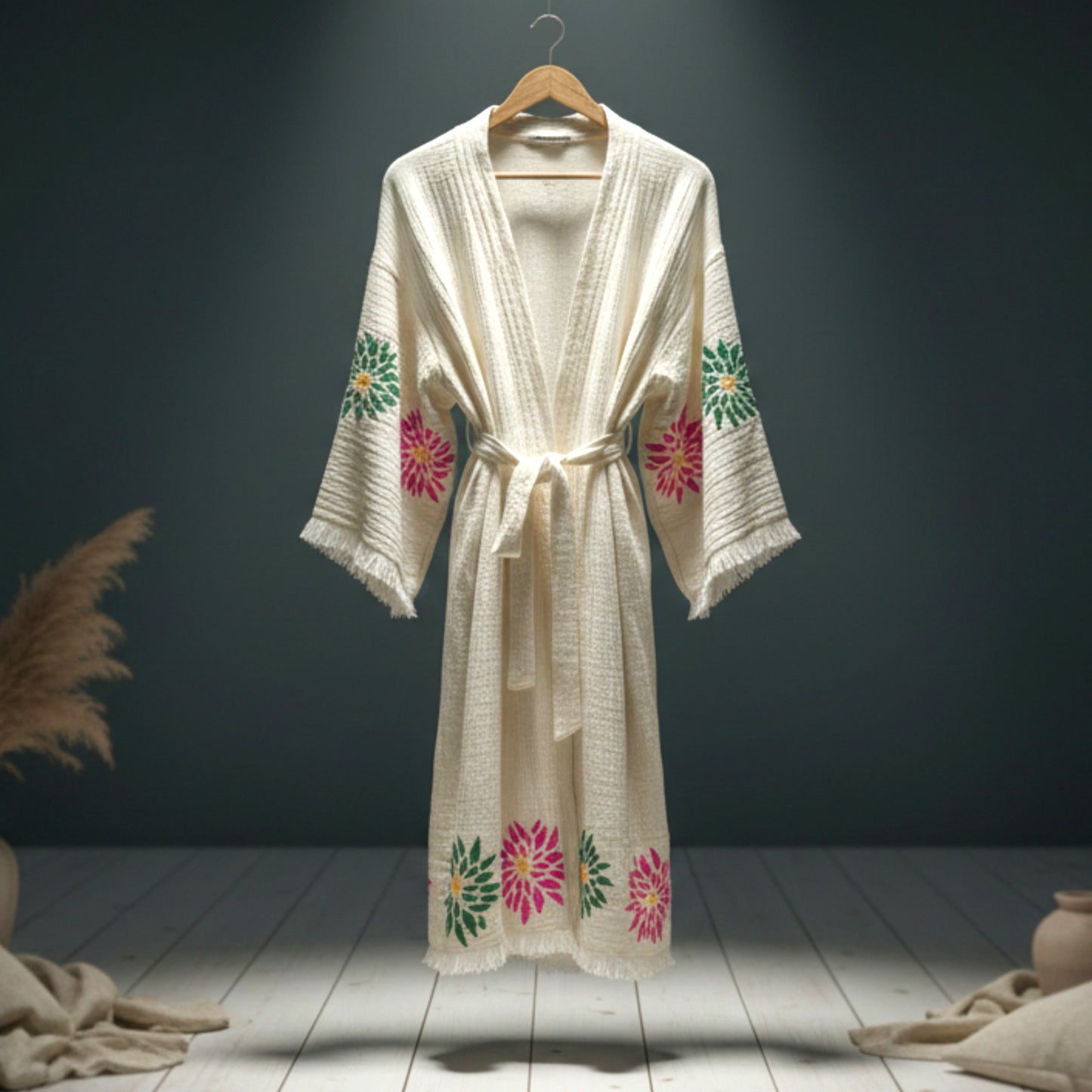 Frida Bloom Hand-Printed Muslin Kimono Robe