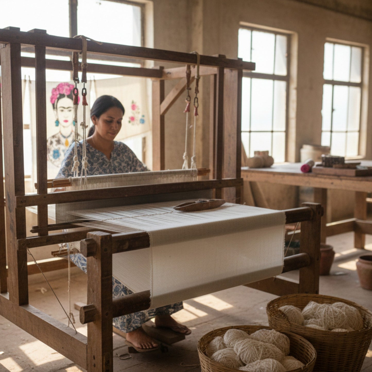 Frida Bloom Hand-Printed Muslin Kimono Robe