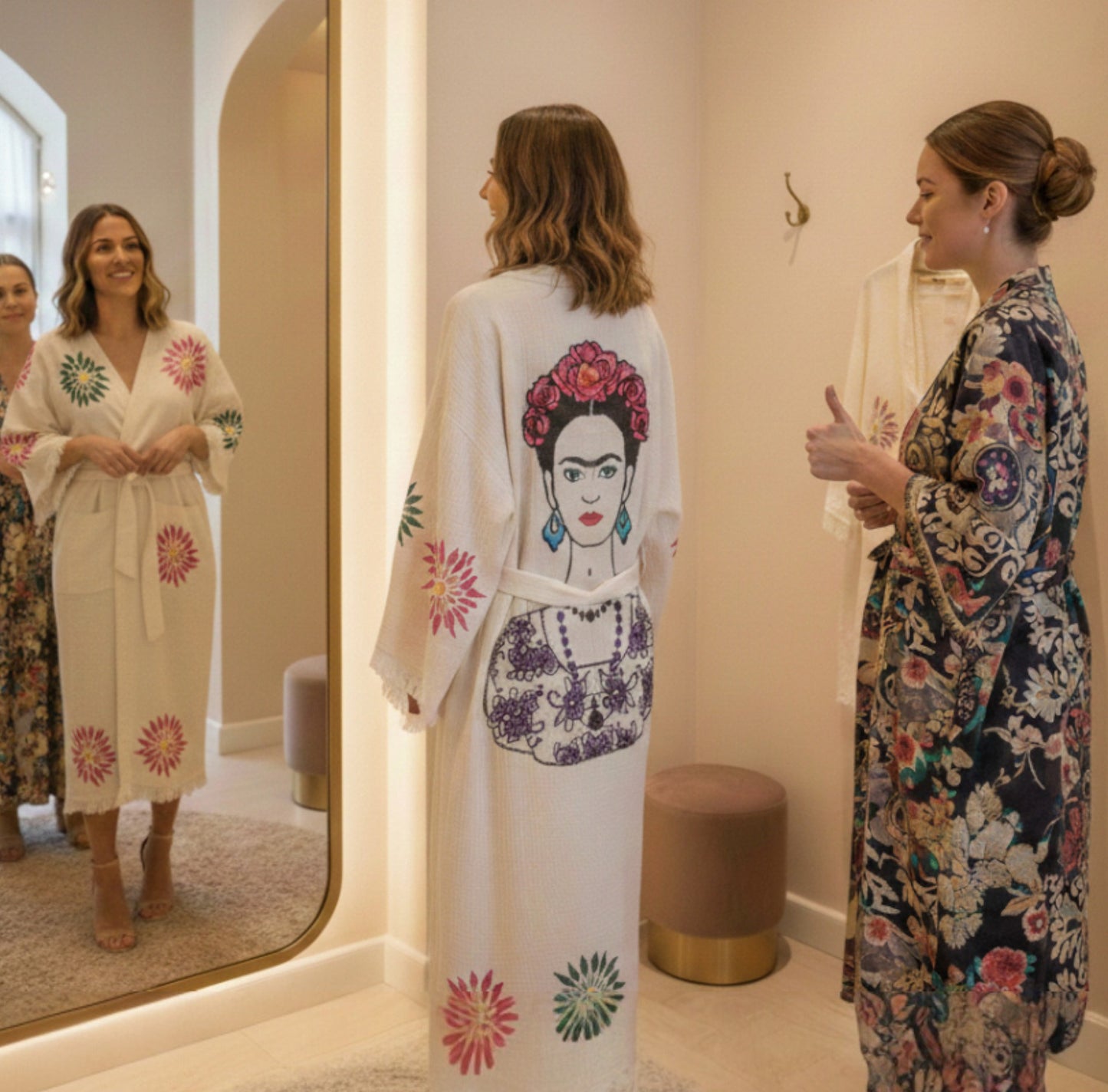 Frida Bloom Hand-Printed Muslin Kimono Robe