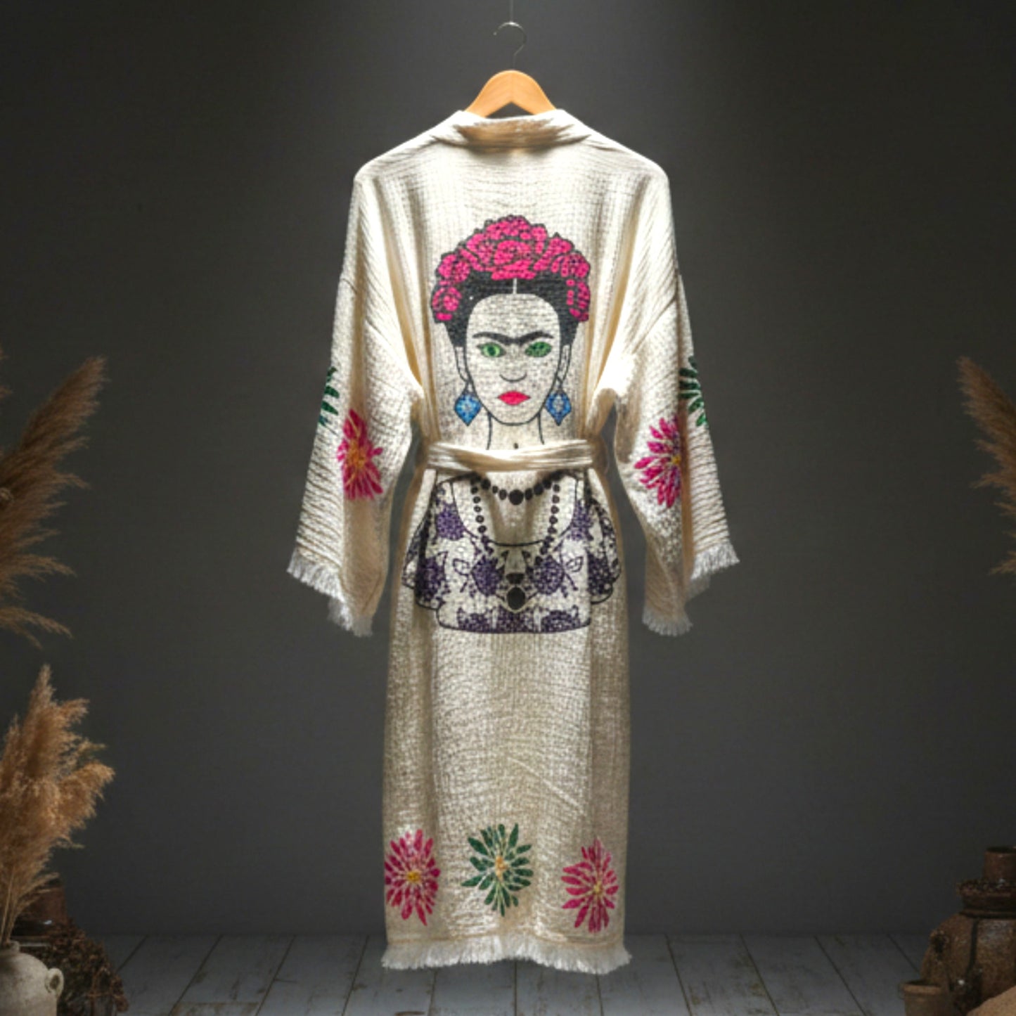 Frida Bloom Hand-Printed Muslin Kimono Robe