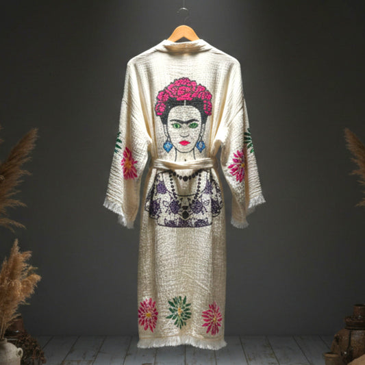 Frida Bloom Hand-Printed Muslin Kimono Robe