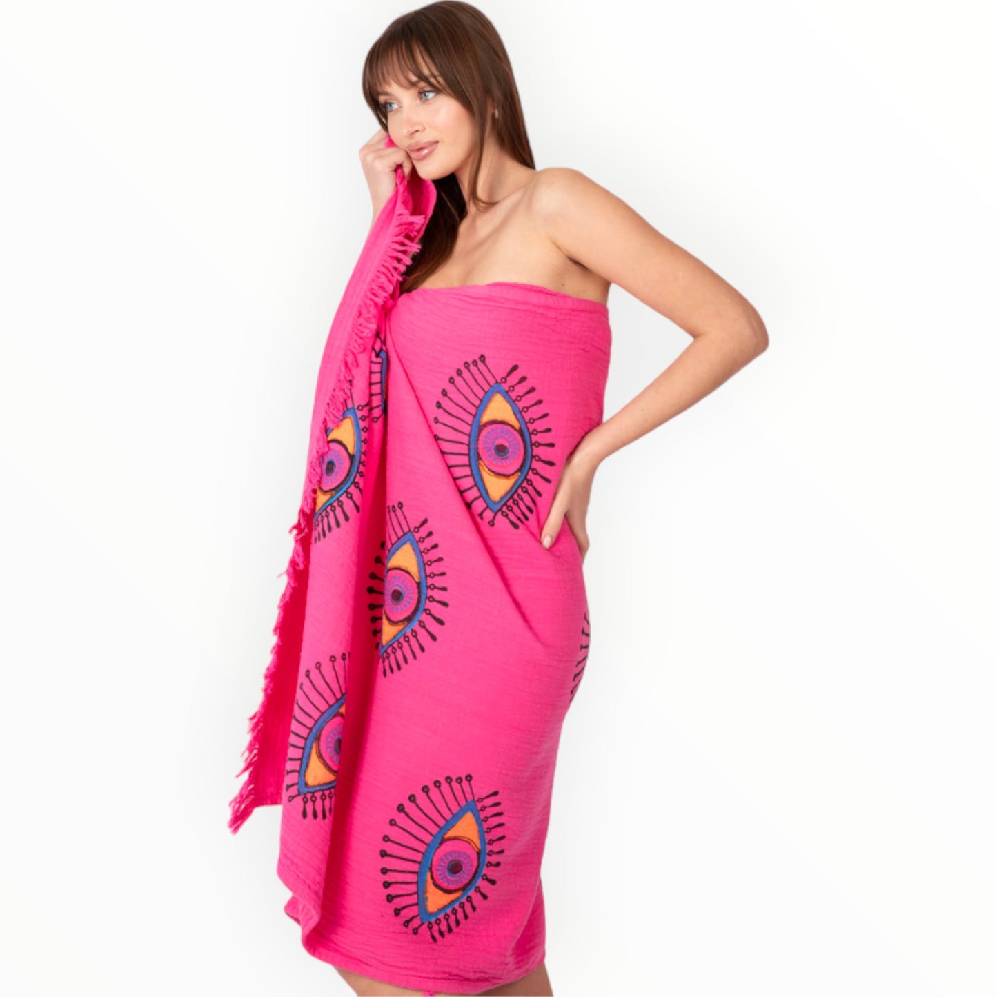 Fuschia Eye Block Print Turkish Towel Pestemal