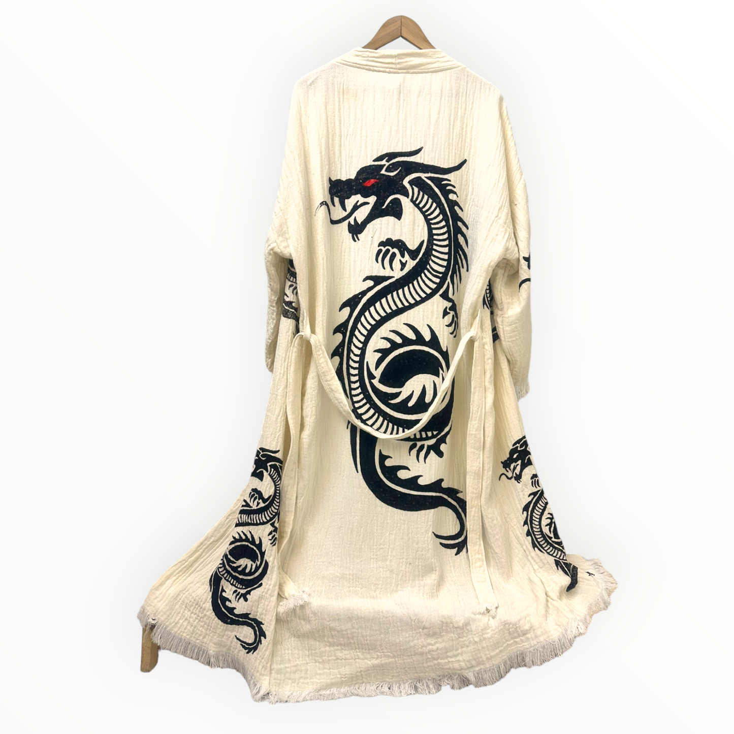 Hand-Made Block Print Dragon Design Turkish Towel Kimono Robe Kaftan
