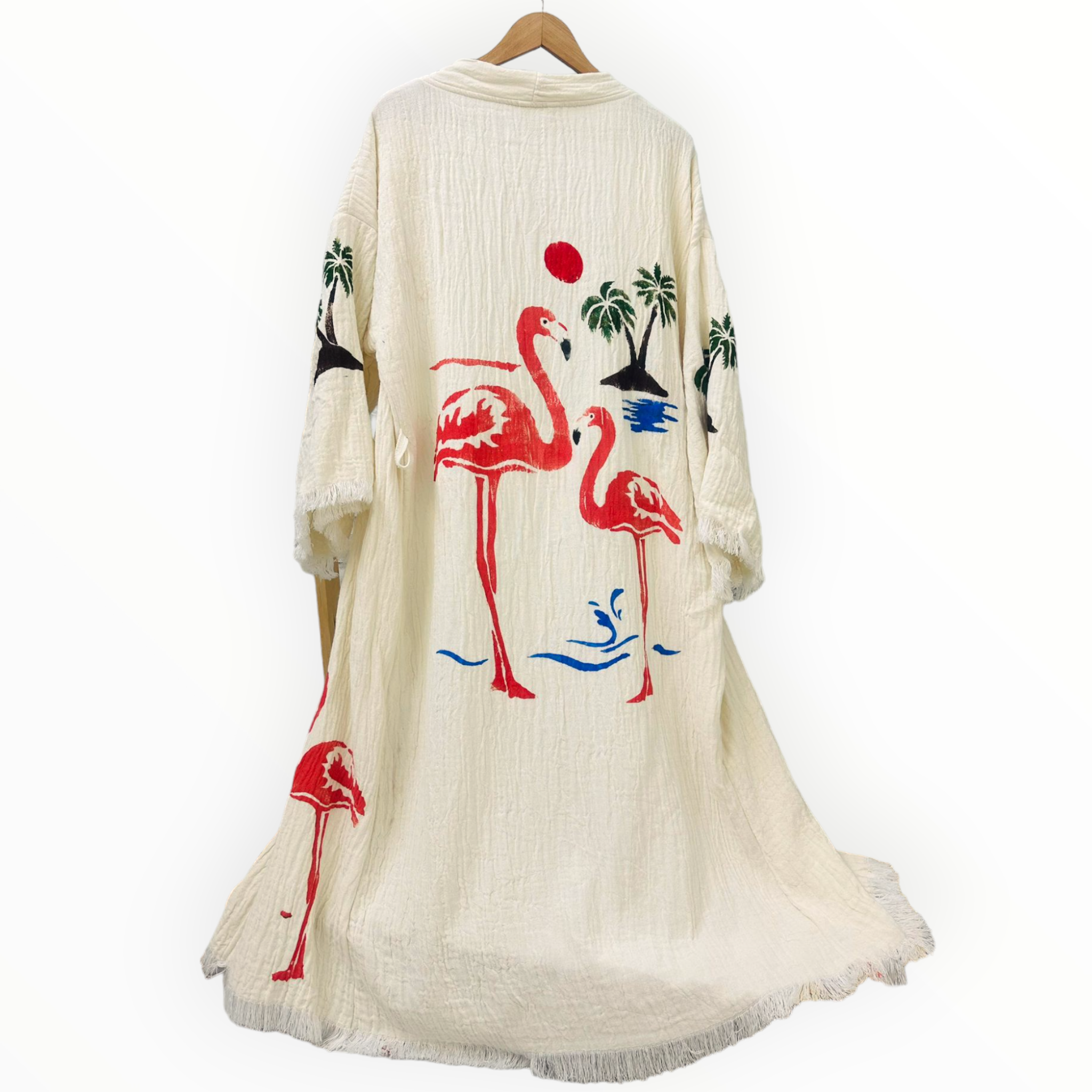 Hand-Made Block Print Flamingo Design Turkish Towel Kimono Robe Kaftan ...