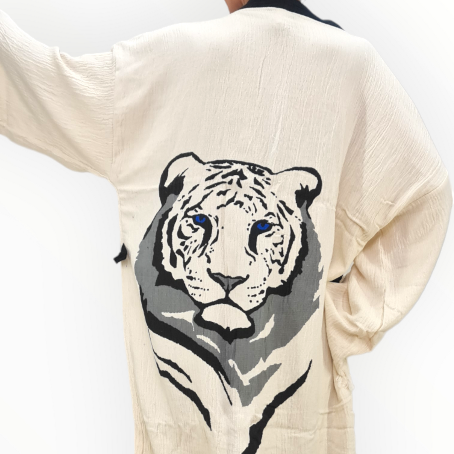 Print Kimono Dervis Block Hand-Made Kaftan Robe Natural Textile – Leopard