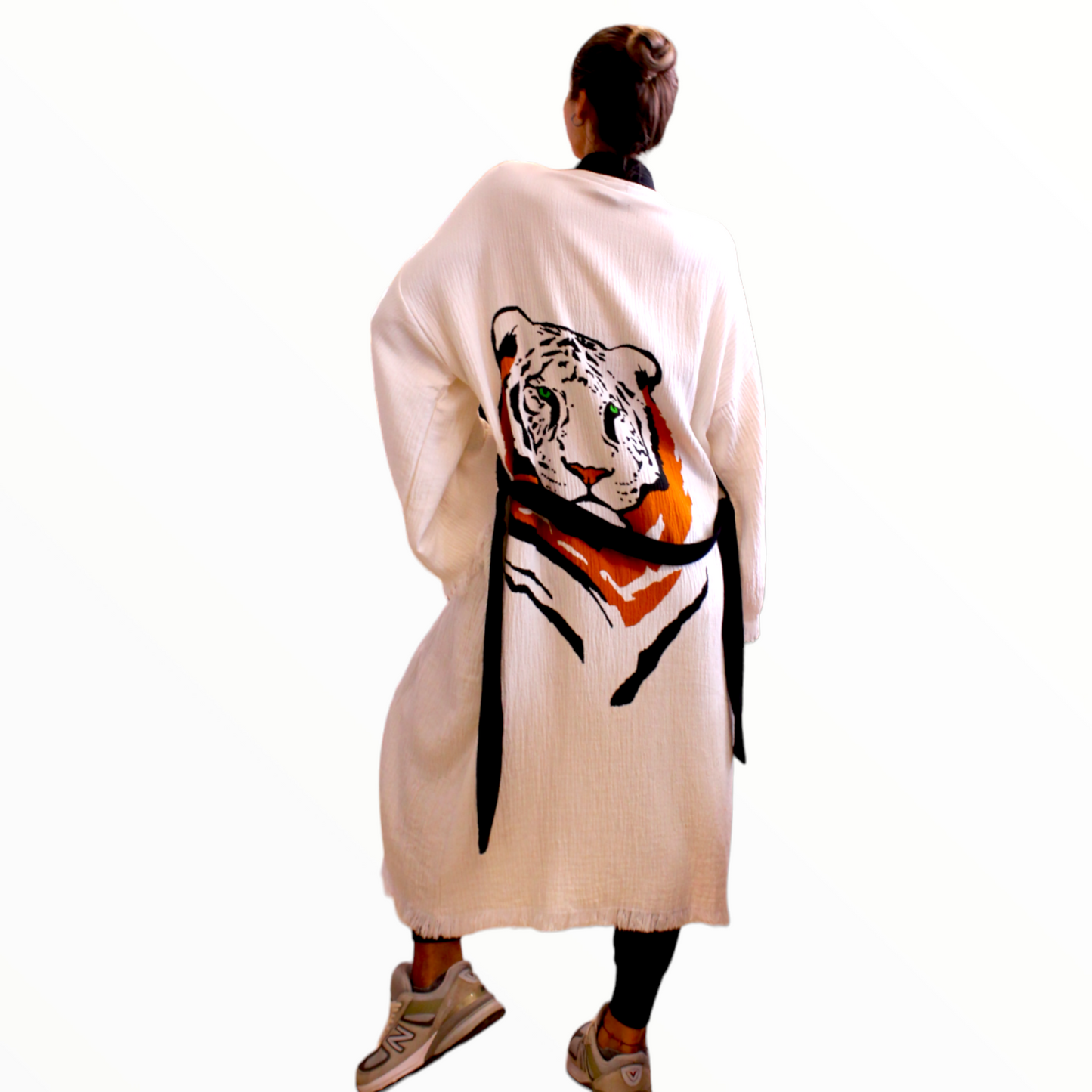 Hand-Made Block Print Leopard Kimono Robe Kaftan
