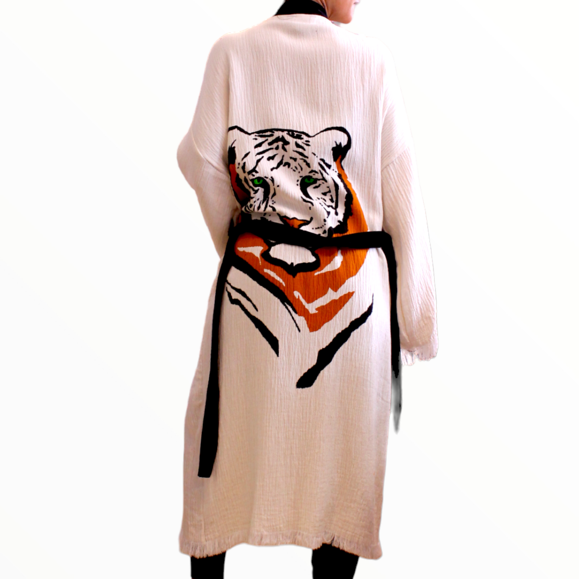 Hand-Made Block Print Leopard Kimono Dervis Robe – Textile Natural Kaftan