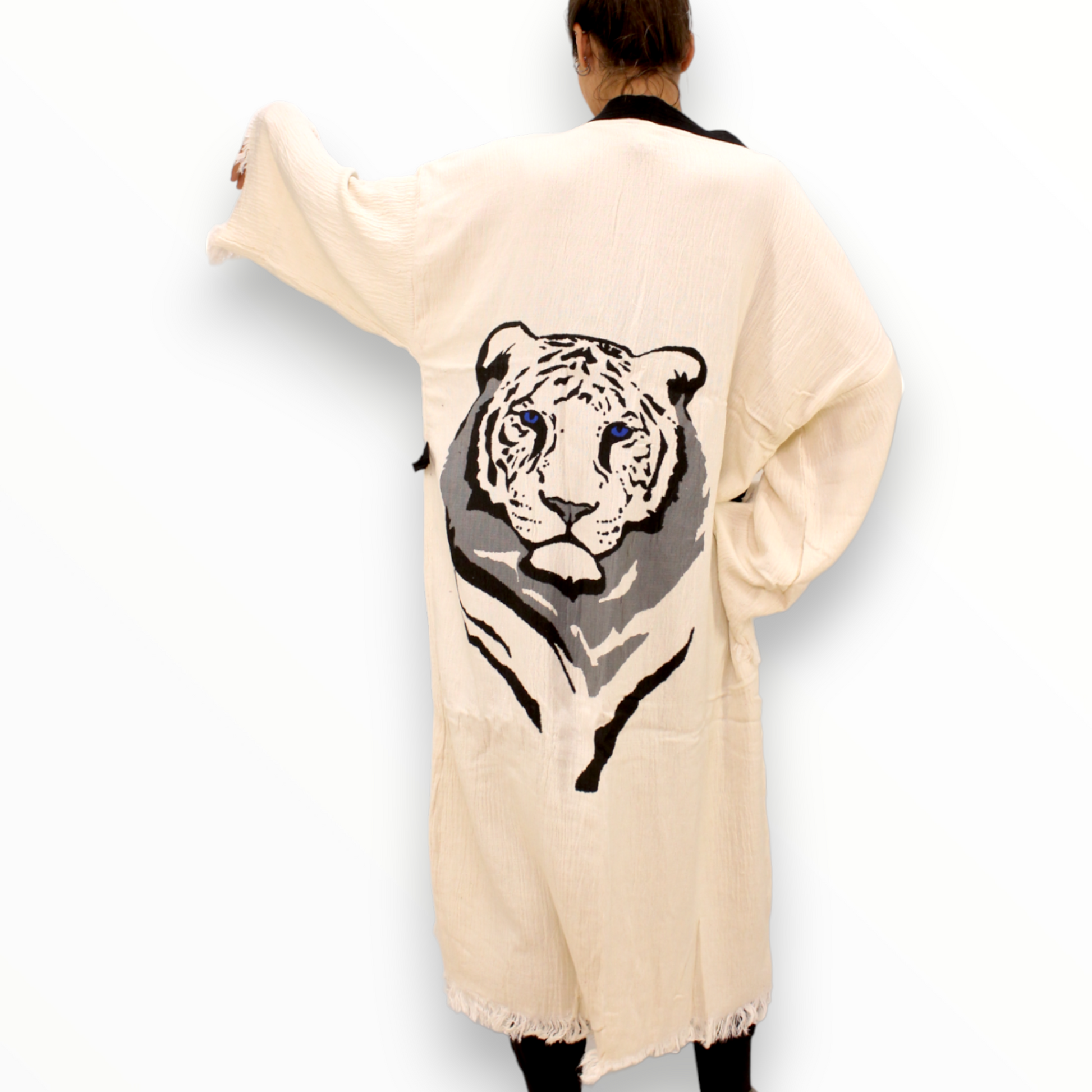 Hand-Made Kaftan Textile Print Natural Robe Kimono – Leopard Dervis Block