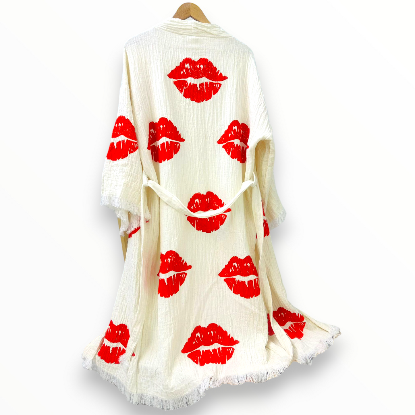 Hand-Made Block Print Lipstick Design Turkish Towel Kimono Robe Kaftan