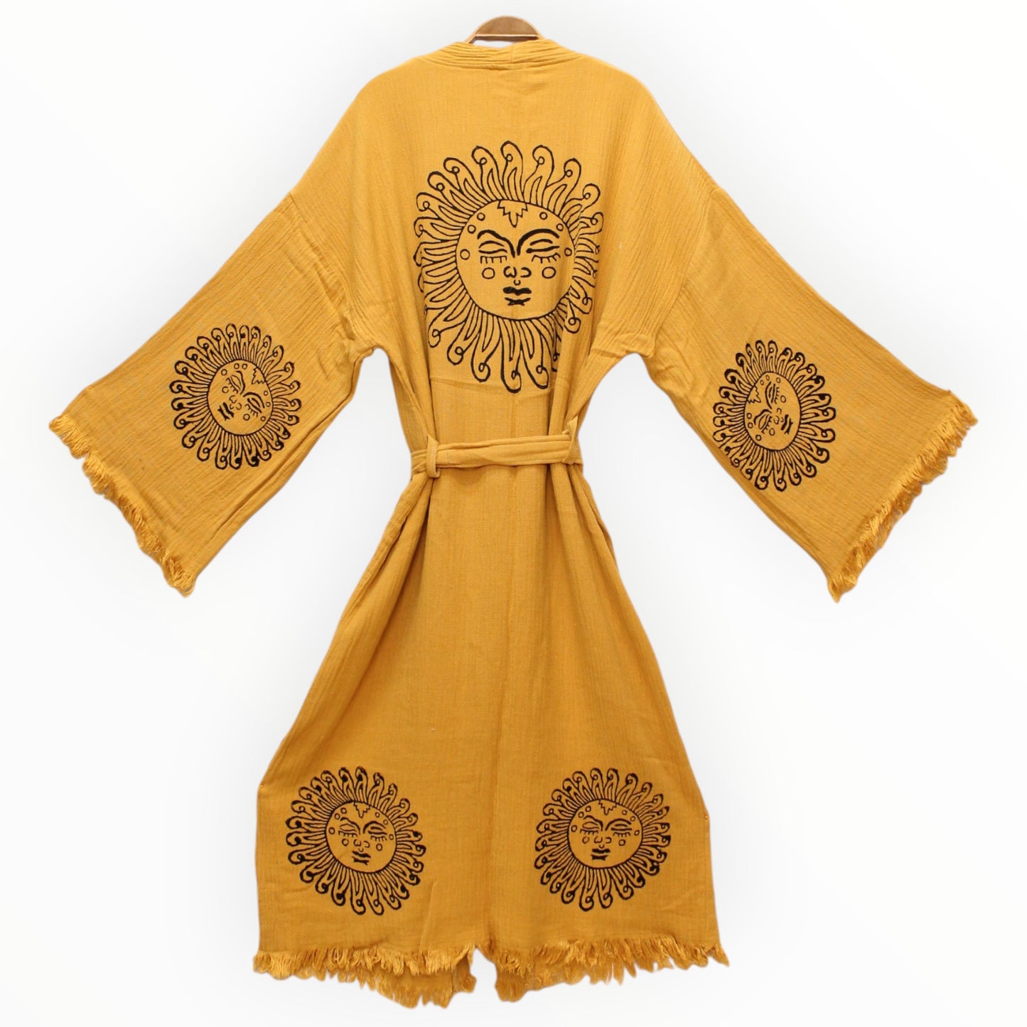 Hand-Woven Natural Cotton Yellow Sun Pattern Turkish Towel Kimono