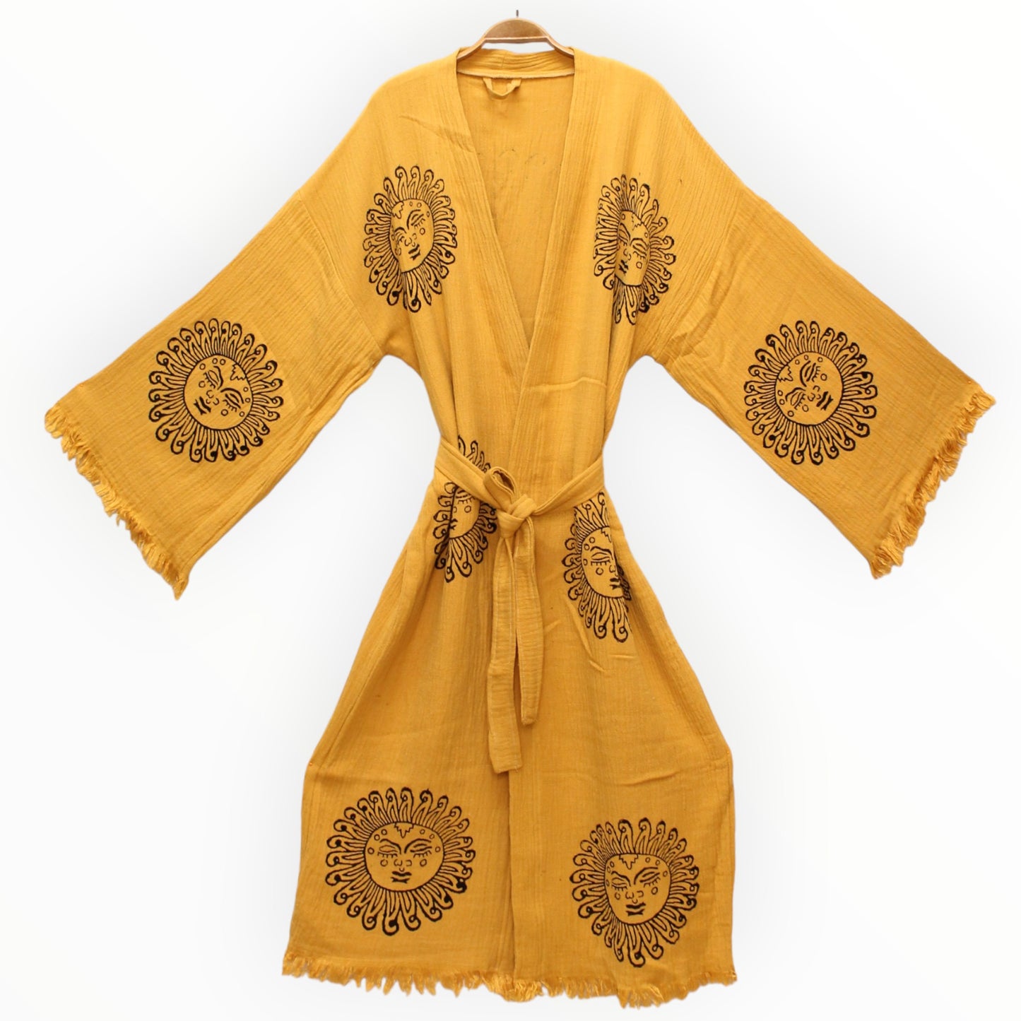 Hand-Woven Natural Cotton Yellow Sun Pattern Turkish Towel Kimono