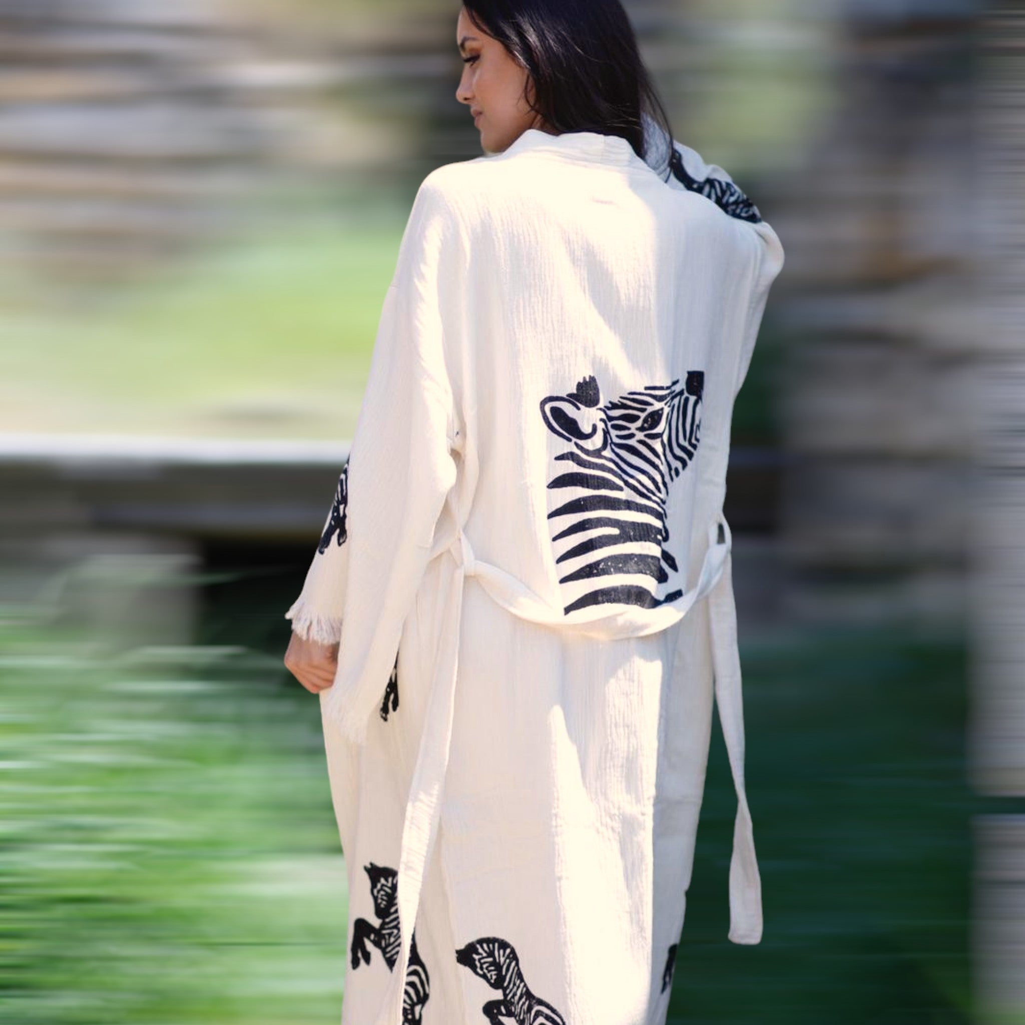 Hand-Made Block Print Turkish Towel Zebra Design Kimono Robe Kaftan ...