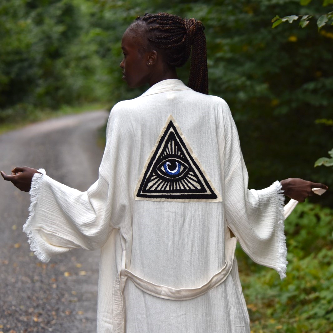 Hand-Woven Handmade Evil Eye Needle Punch Kimono – Dervis Natural