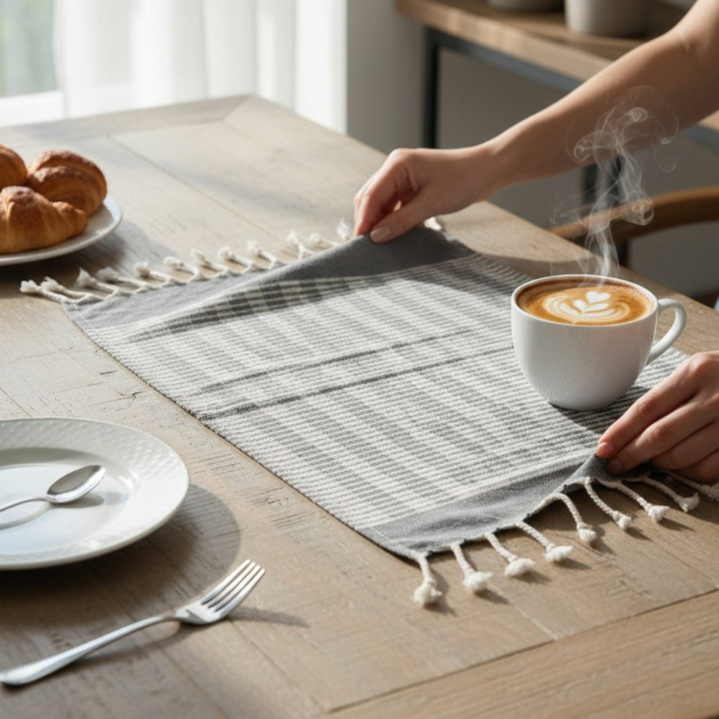 Hand-Woven Natural Cotton Jacquard Hand Towel – Grey Elegance Collection