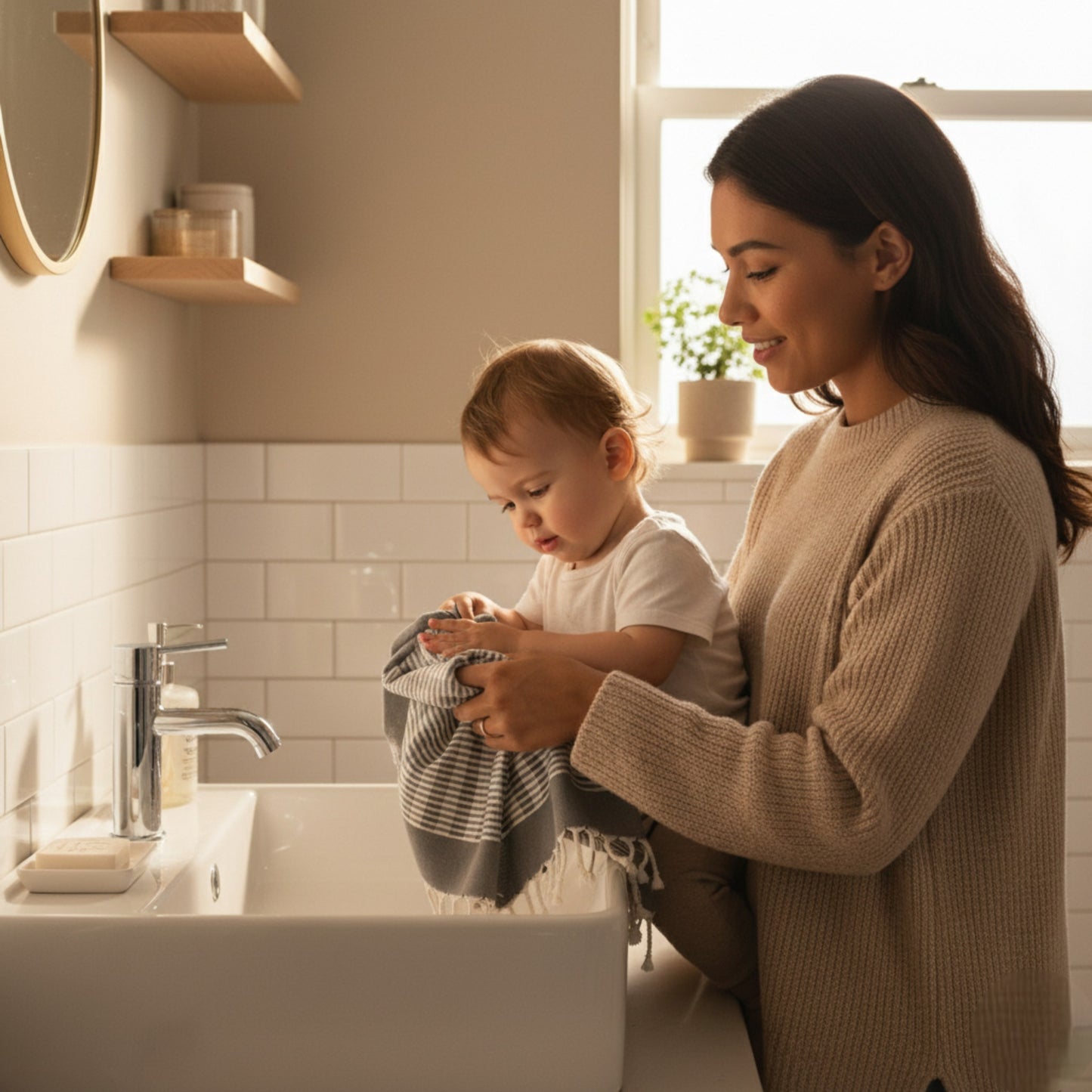 Hand-Woven Natural Cotton Jacquard Hand Towel – Grey Elegance Collection