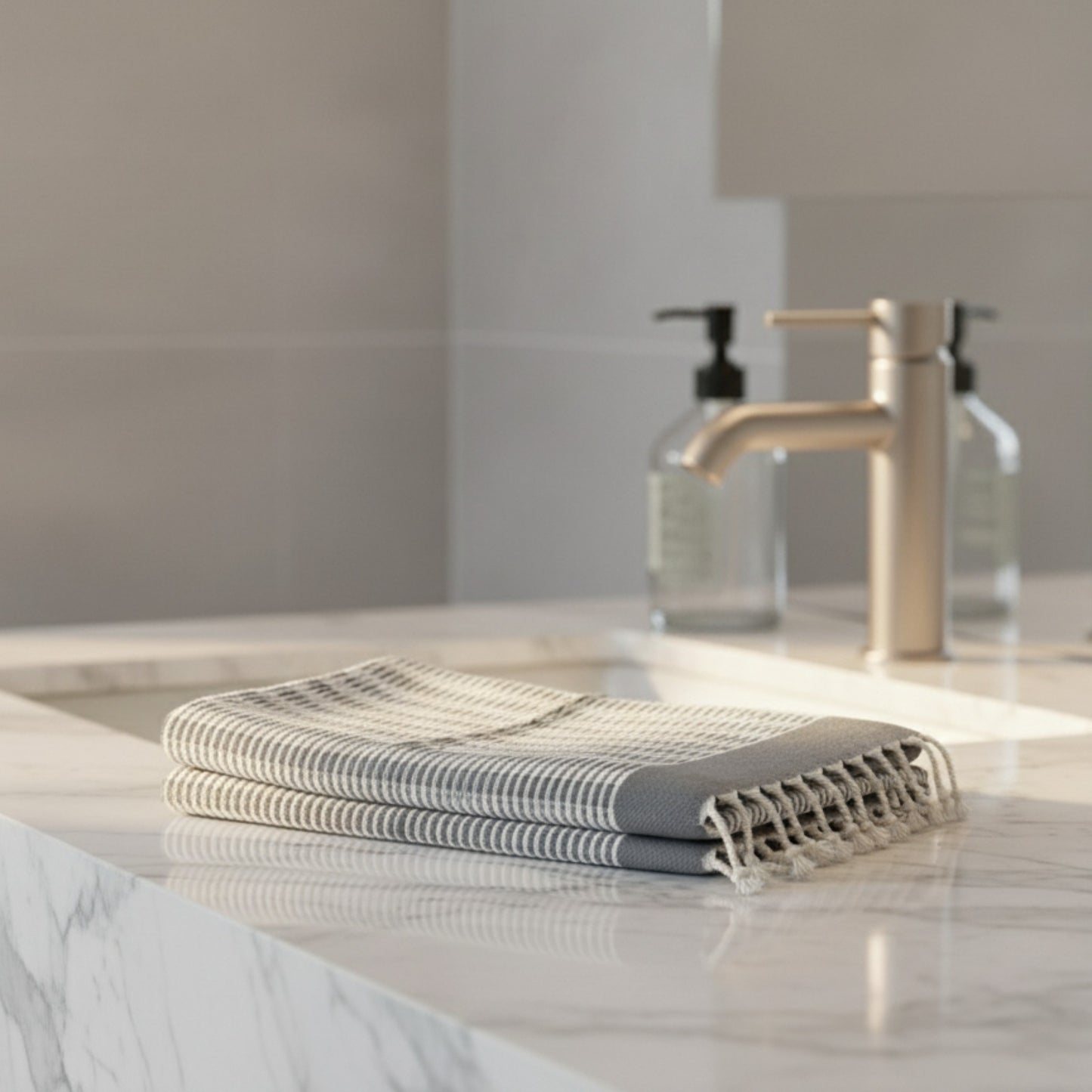 Hand-Woven Natural Cotton Jacquard Hand Towel – Grey Elegance Collection