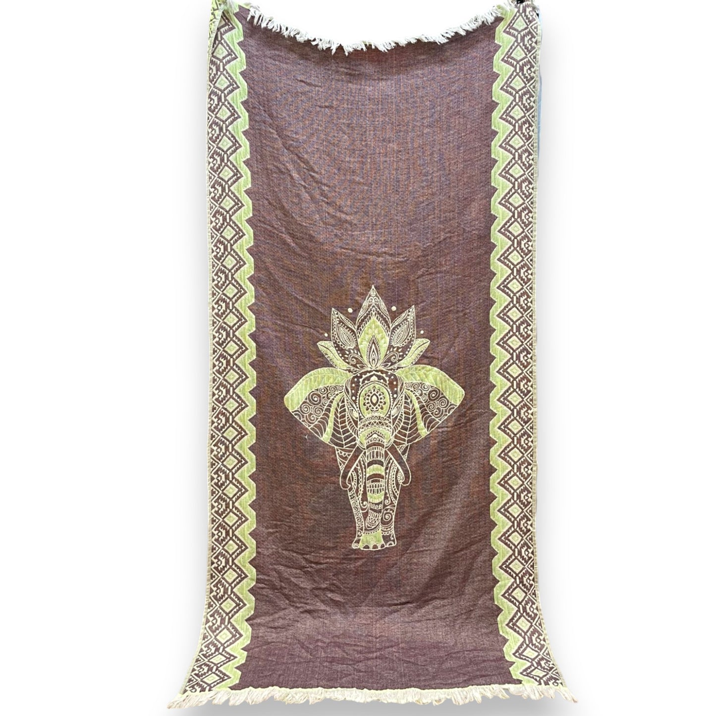 Hand-Woven Three Layers Natural Cotton Turkish Towel Pestemal with Elephant Design