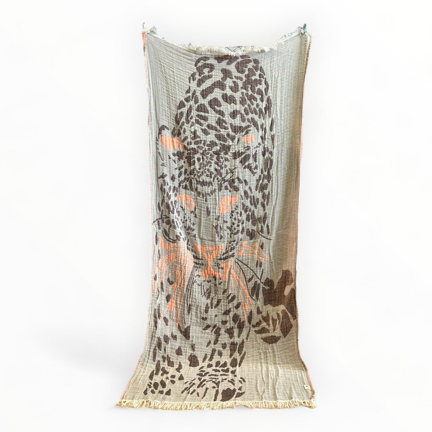 Hand-Woven Three Layers Natural Cotton Turkish Towel Pestemal Leopard Design