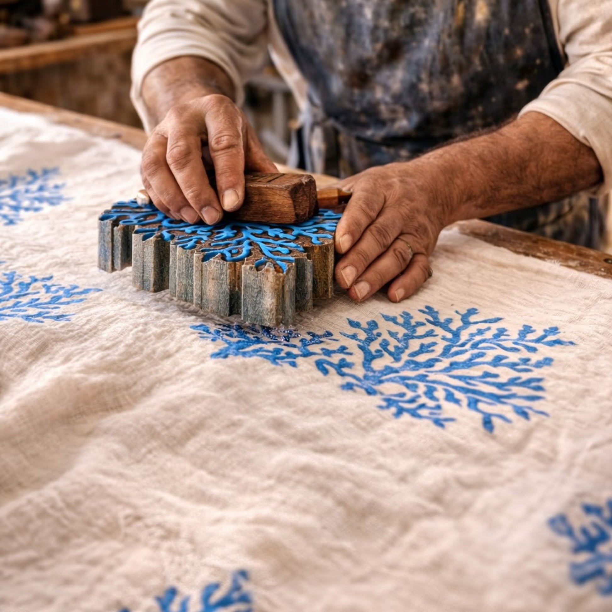 Hand-Woven Natural Cotton Blue Coral Kimono