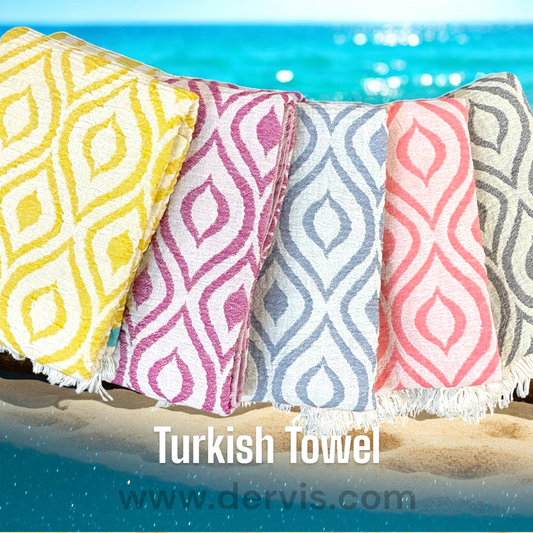 Hand Made, Hand Woven Natural Cotton Ikat Design Turkish Towel - Pestemal