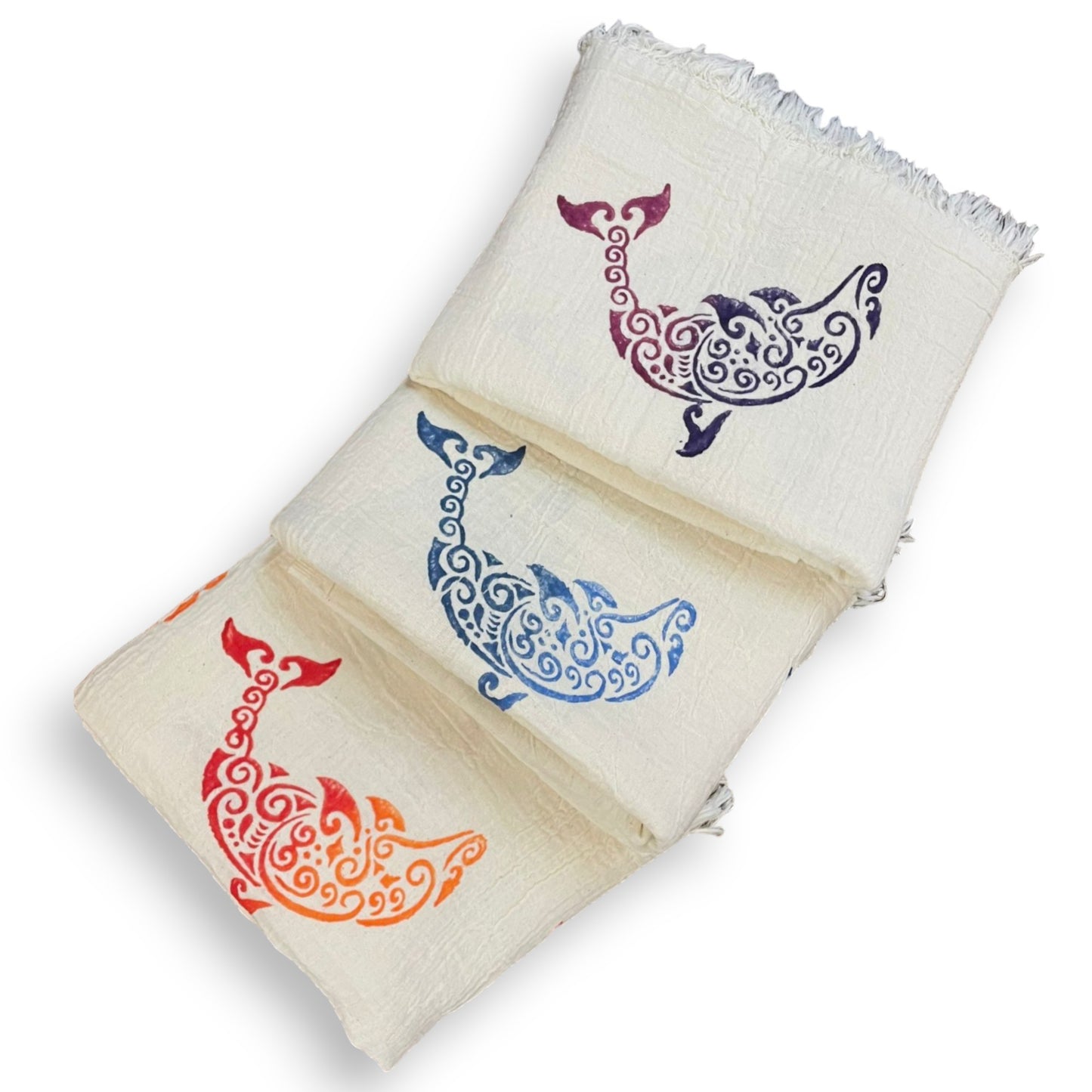 Hand Print 3D Fish Design Turkish Towel Pestemal