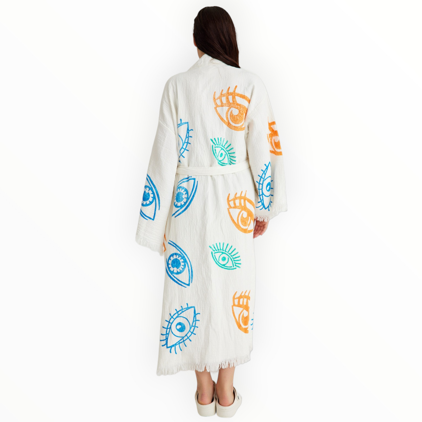 Handmade 100% Natural Turkish Cotton Kimono with Muslin Fabric and Evil Eye