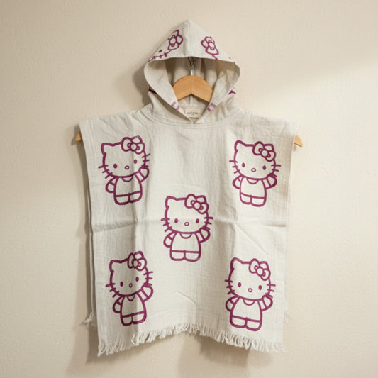Handmade Natural Cotton Kids Poncho – Hello Kitty Design