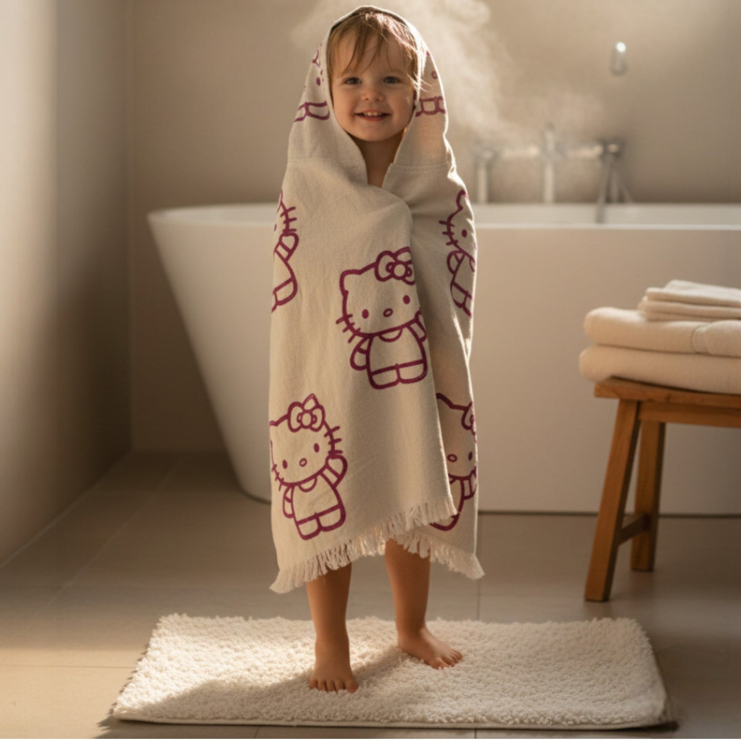 Handmade Natural Cotton Kids Poncho – Hello Kitty Design