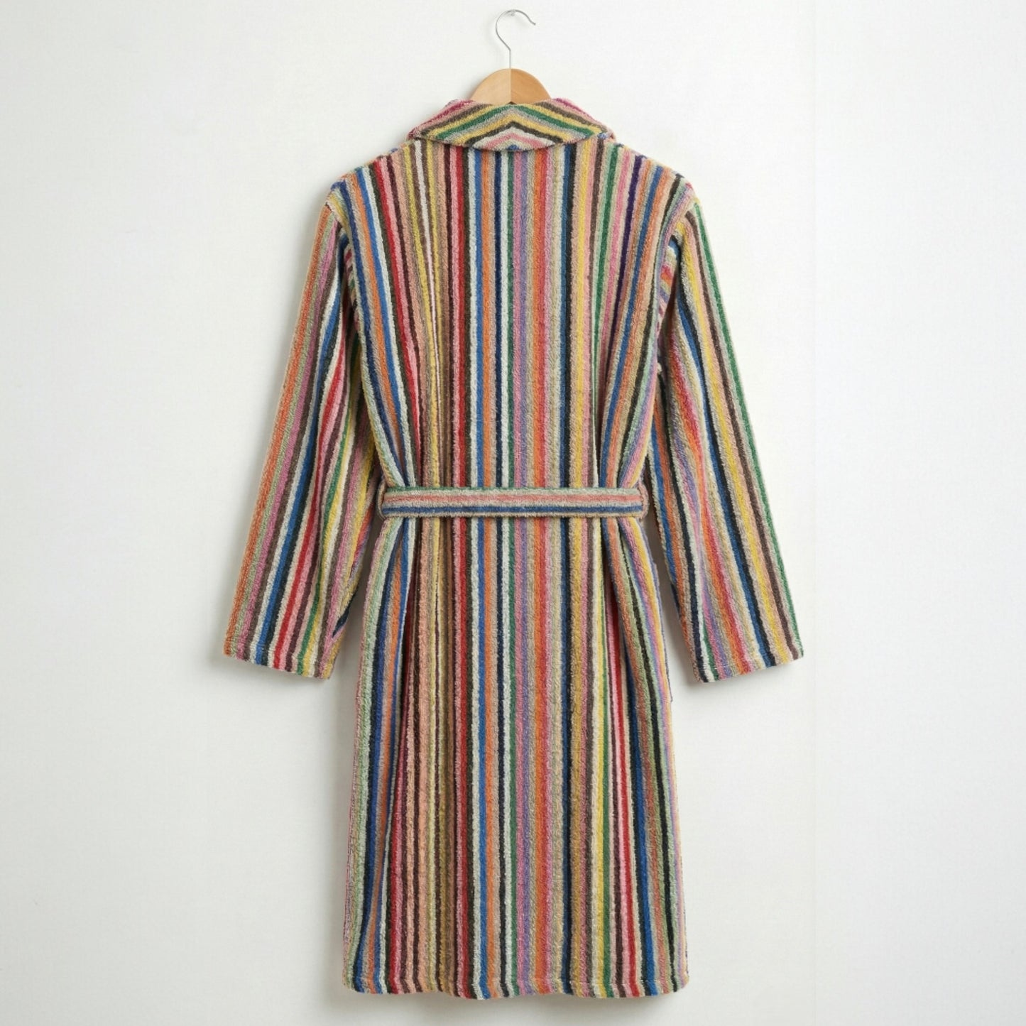 Handwoven Turkish Terry Bathrobe — Multi Color Stripe Design Shawl Collar