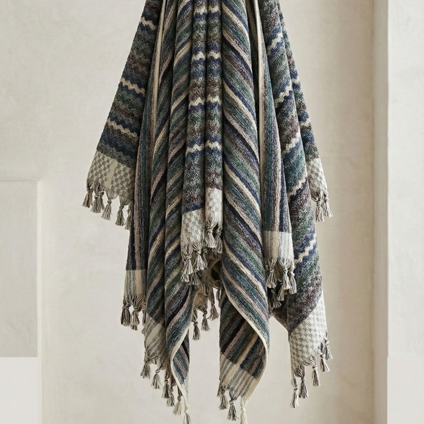 Handwoven Natural Turkish Cotton Terry Bath Towel Zigzag Design