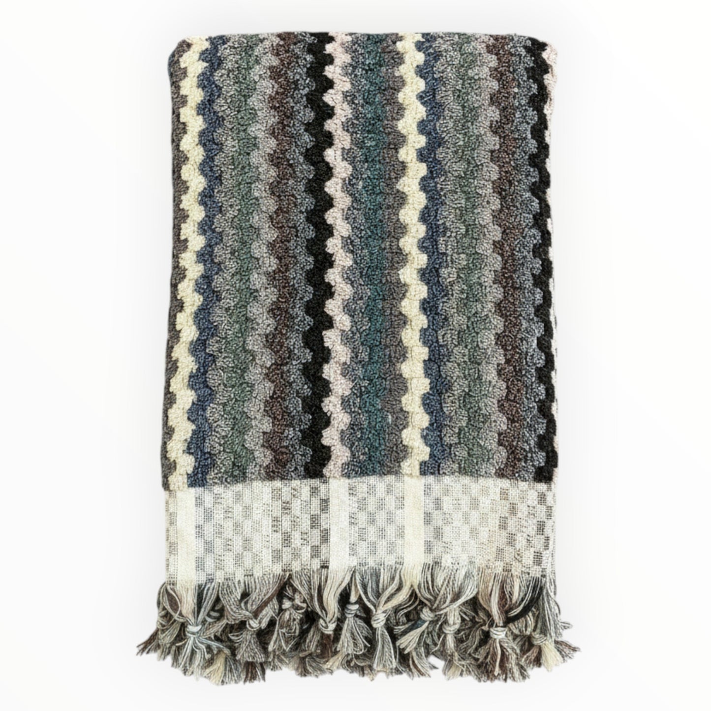 Handwoven Natural Turkish Cotton Terry Bath Towel Zigzag Design