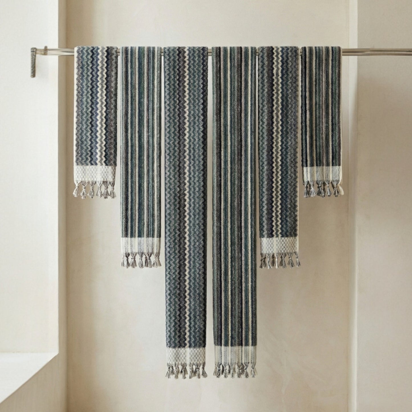 Handwoven Natural Turkish Cotton Terry Bath Towel Stripe Design