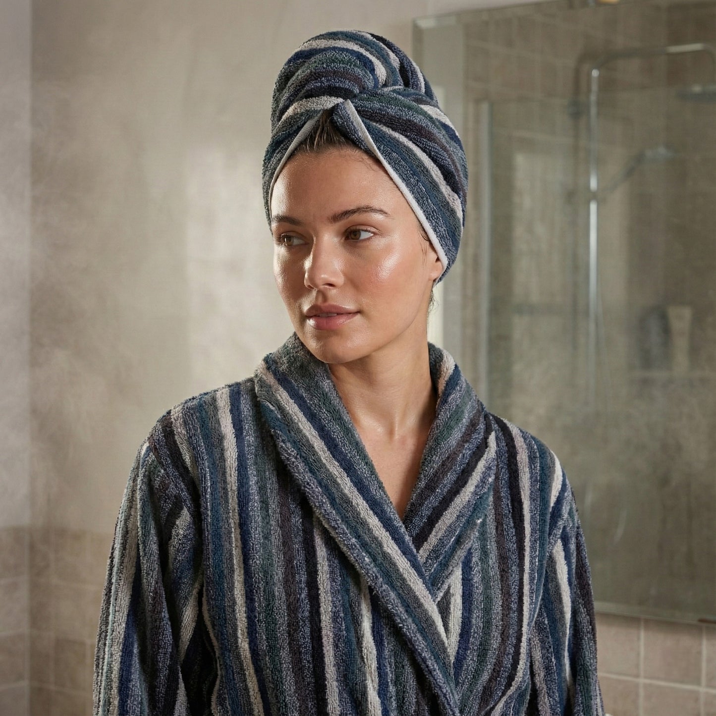 Handwoven Natural Turkish Cotton Terry Hand Towel Stripe Pattern