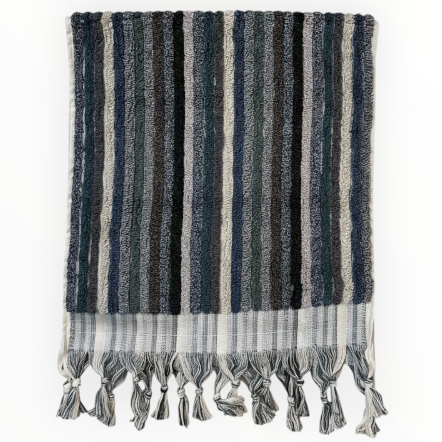 Handwoven Natural Turkish Cotton Terry Hand Towel Stripe Pattern