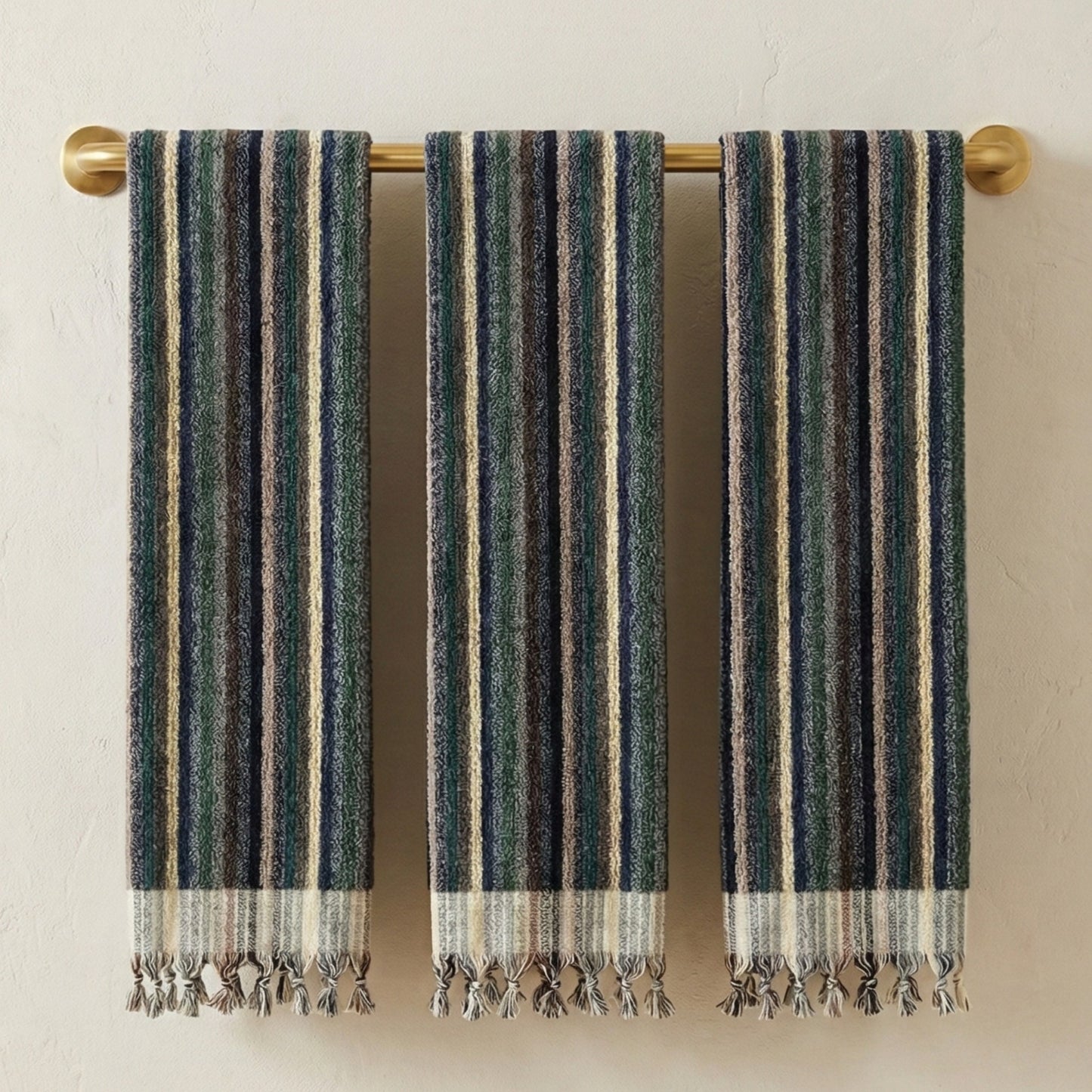Handwoven Natural Turkish Cotton Terry Hand Towel Stripe Pattern