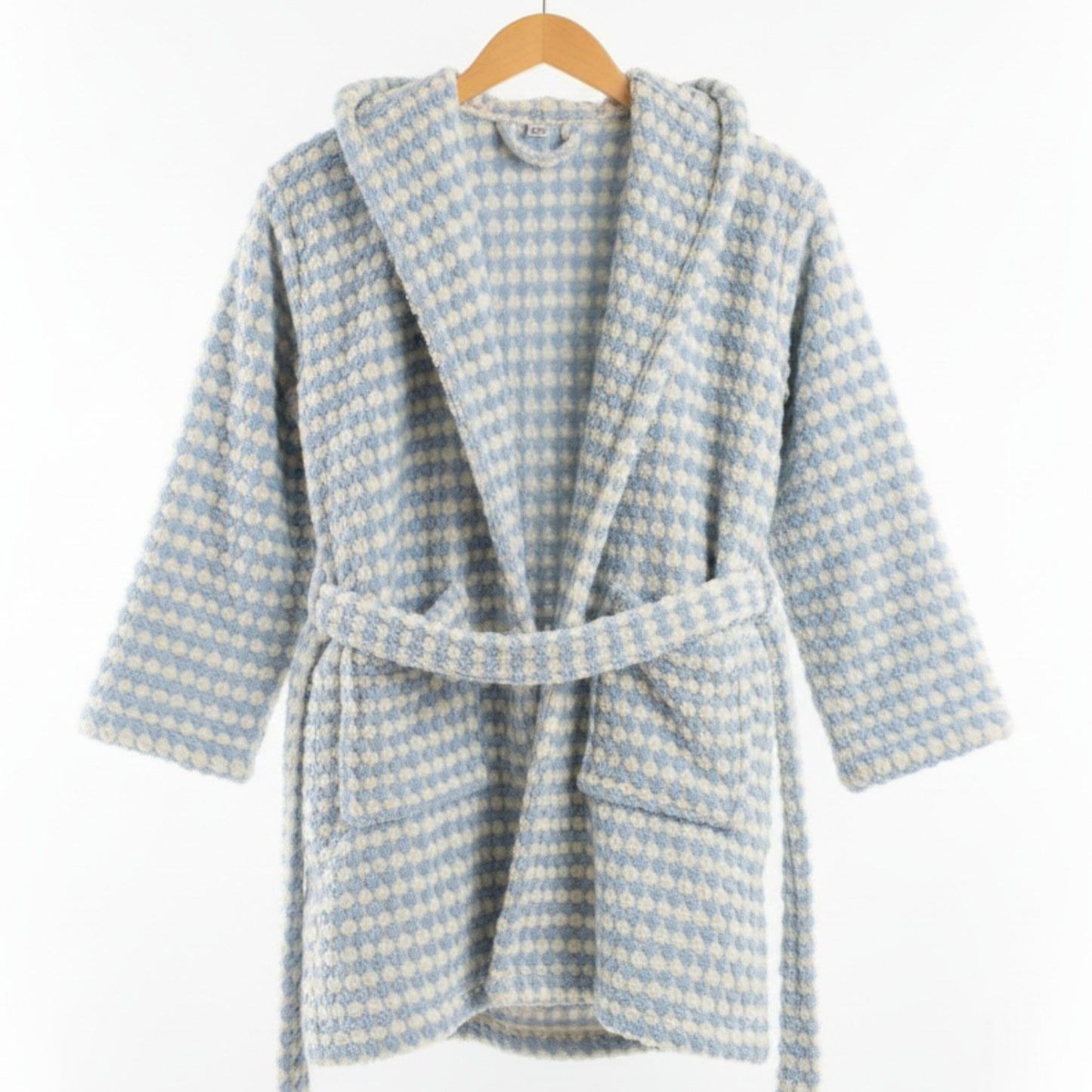 Handwoven Natural Turkish Cotton Terry Kids Bathrobe – PomPom Design Baby Blue