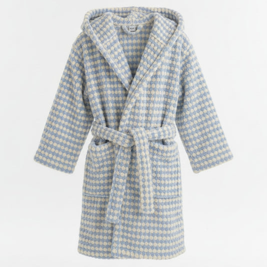 Handwoven Natural Turkish Cotton Terry Kids Bathrobe – PomPom Design Baby Blue