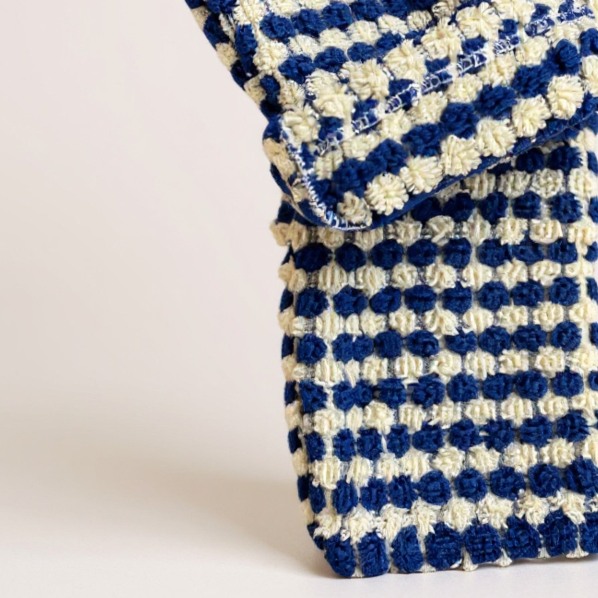 Handmade handwoven Turkish cotton terry towel kids bathrobe with PomPom design, ultra-soft, absorbent, natural and safe for children detailed view.