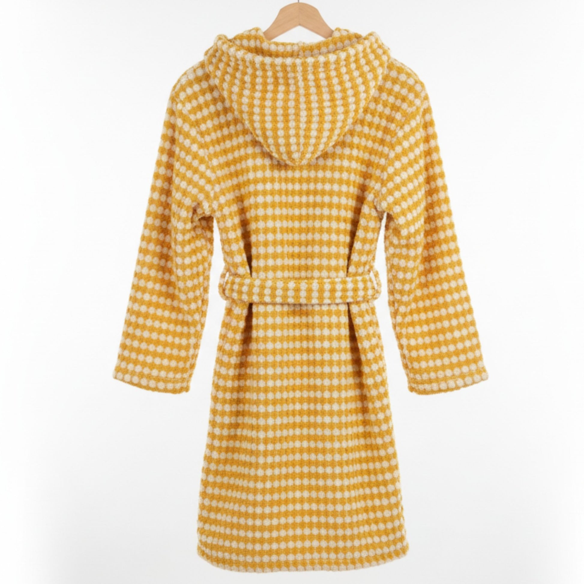 Handwoven Natural Turkish Cotton Terry Kids Bathrobe – PomPom Design Golden Yellow Hooded