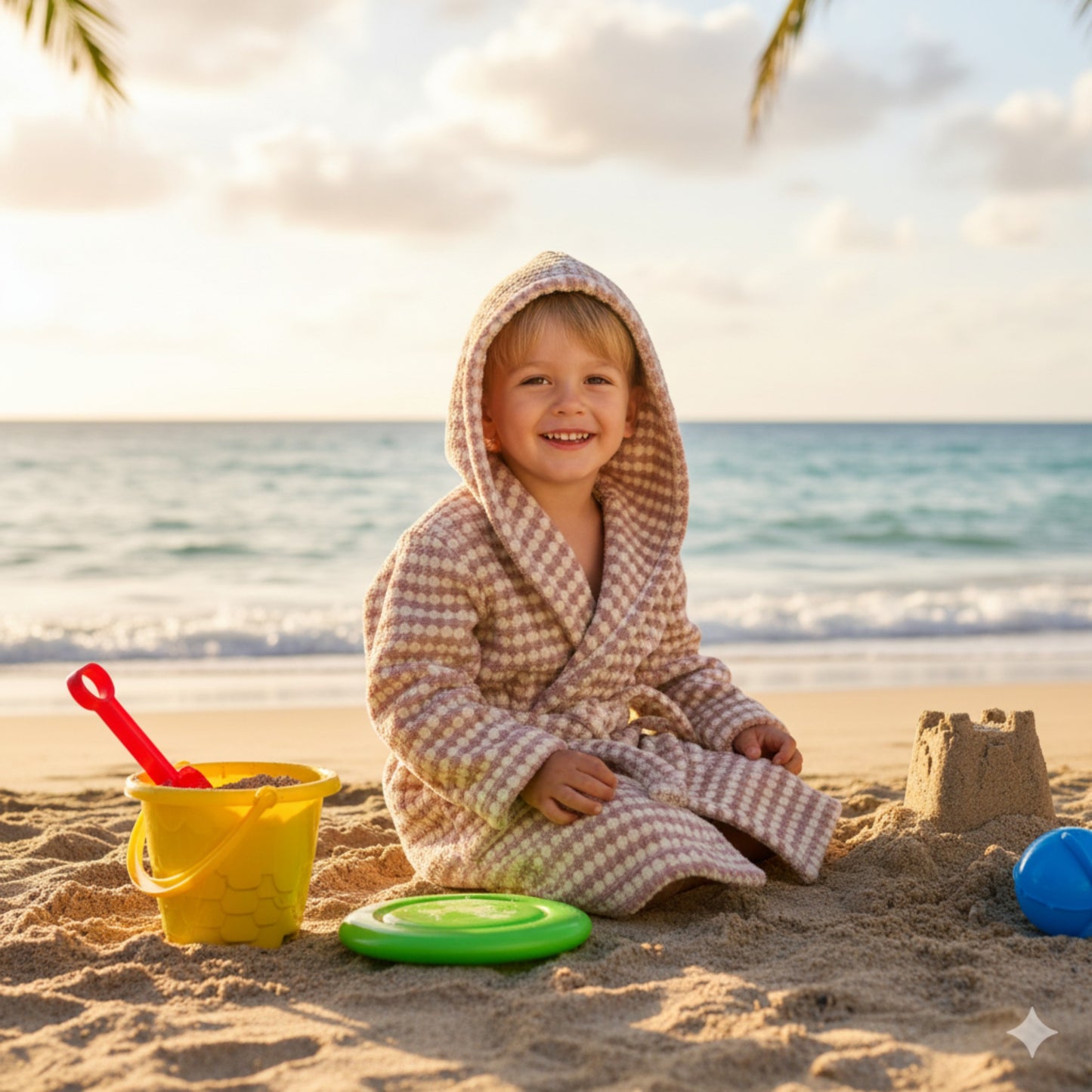 Handwoven Natural Turkish Cotton Terry Kids Bathrobe – PomPom Design Rose Pink