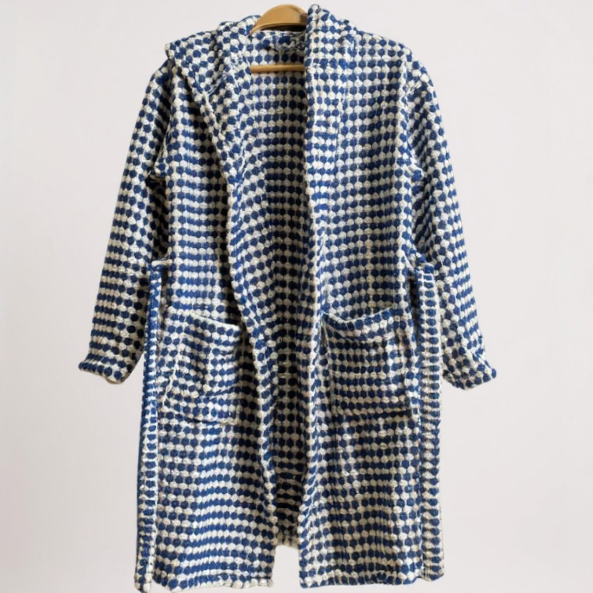 Handmade handwoven Turkish cotton terry towel kids bathrobe with PomPom design, ultra-soft, absorbent, natural and safe for children