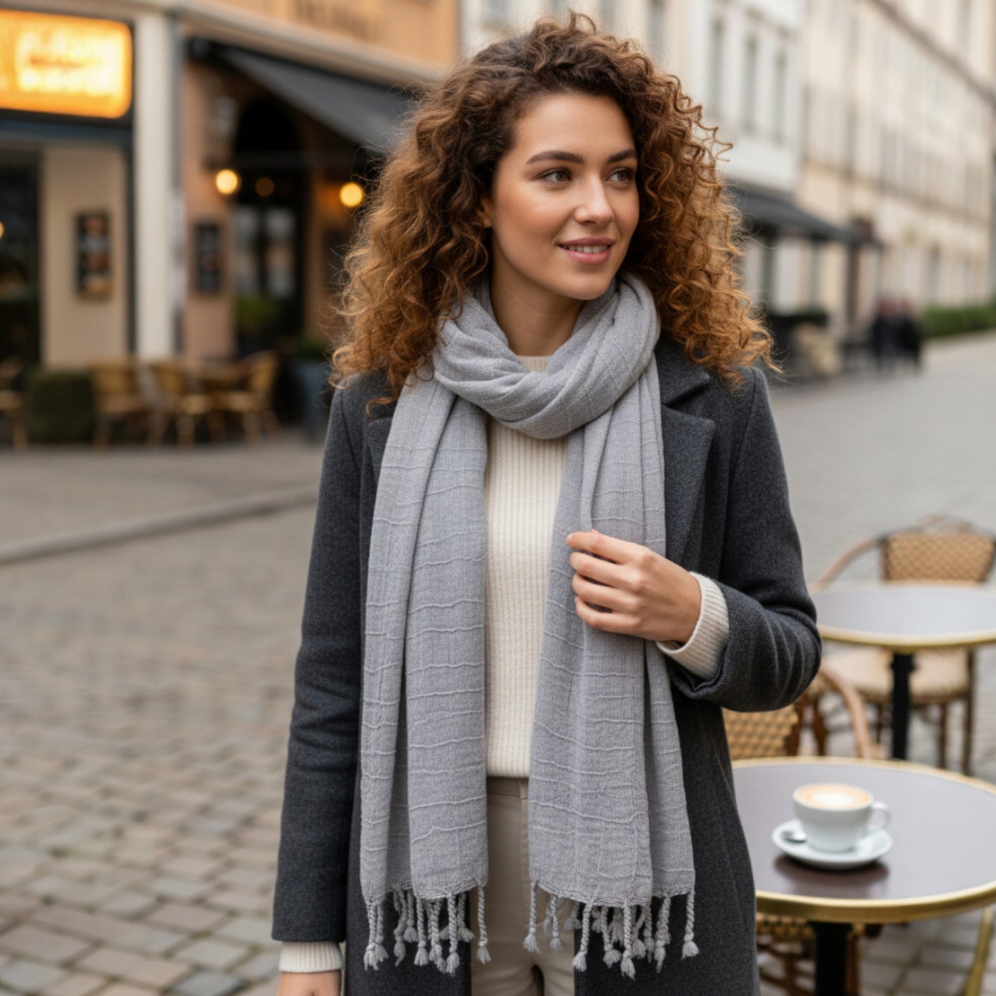 Handwoven Pure Wool Fine Şekerpare Scarf Grey