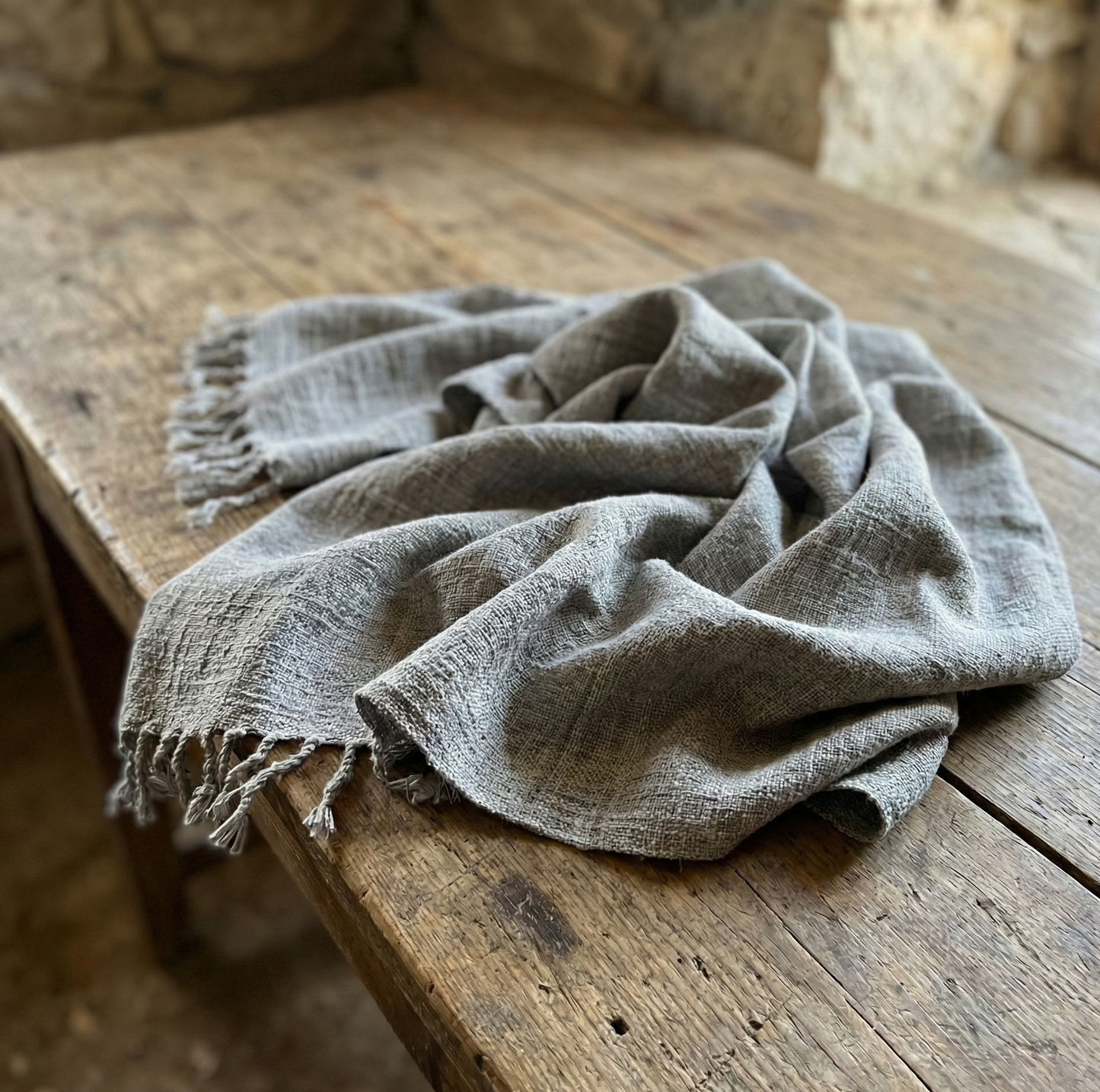 Handwoven Pure Wool Fine Şekerpare Scarf Grey